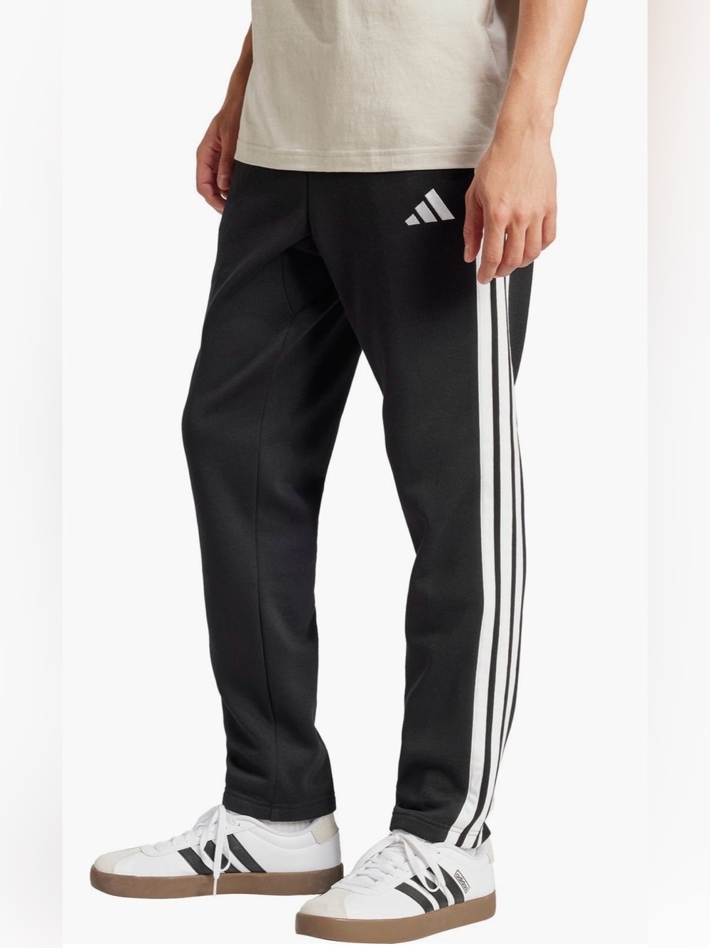 adidas Black Essentials Three Stripe Cotton Blend Fleece Jogger Sweatpants